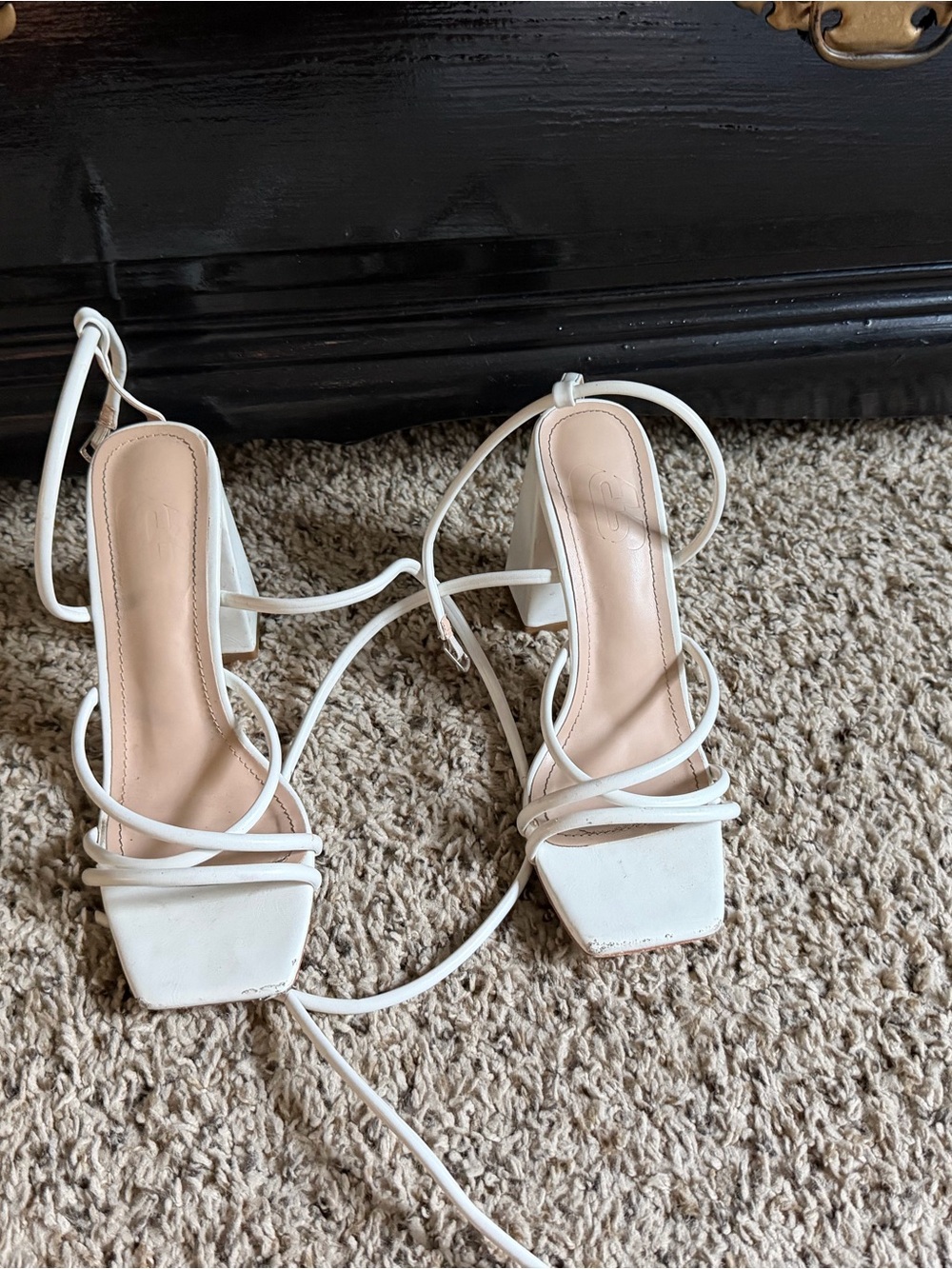 White Strappy Block Heel Sandals for Women